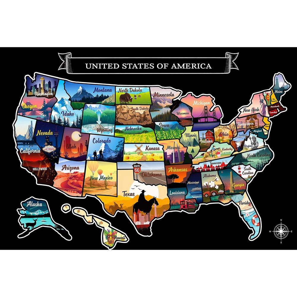 USA Scratch Off Travel Map States Tracker Landmark Adventure Wall Decor